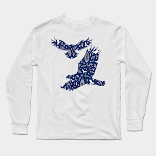 Eagles and Floral Nature Pattern Long Sleeve T-Shirt